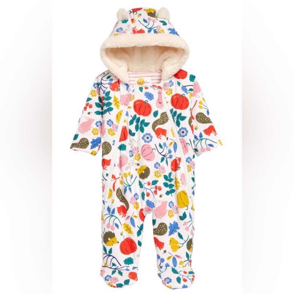 MINI BODEN Babies Harvest Fleece Lined Bunting In Ivory Forest SIZE 6-9 MONTHS
